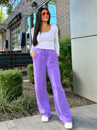 women's hyfve purple lavender wide leg brushed comfy and soft drawstring sweatpants