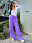 women's hyfve purple lavender wide leg brushed comfy and soft drawstring sweatpants