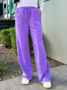 women's hyfve purple lavender wide leg brushed comfy and soft drawstring sweatpants