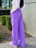 women's hyfve purple lavender wide leg brushed comfy and soft drawstring sweatpants