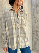 womens 100% cotton soft and oversized button down flannel shacket