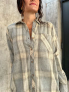 womens 100% cotton soft and oversized button down flannel shacket
