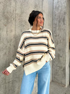 Womens oversized stripe crewneck soft sweater