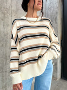 Womens oversized stripe crewneck soft sweater