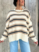 Womens oversized stripe crewneck soft sweater