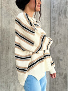 Womens oversized stripe crewneck soft sweater