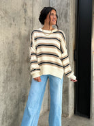 Womens oversized stripe crewneck soft sweater