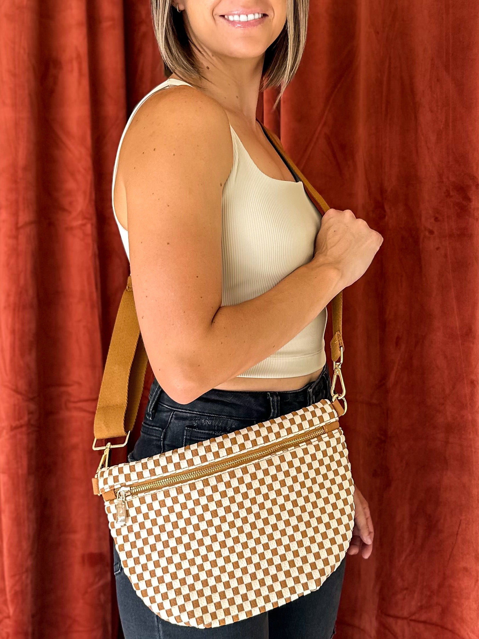 Store Brown Checkered Bum Bag