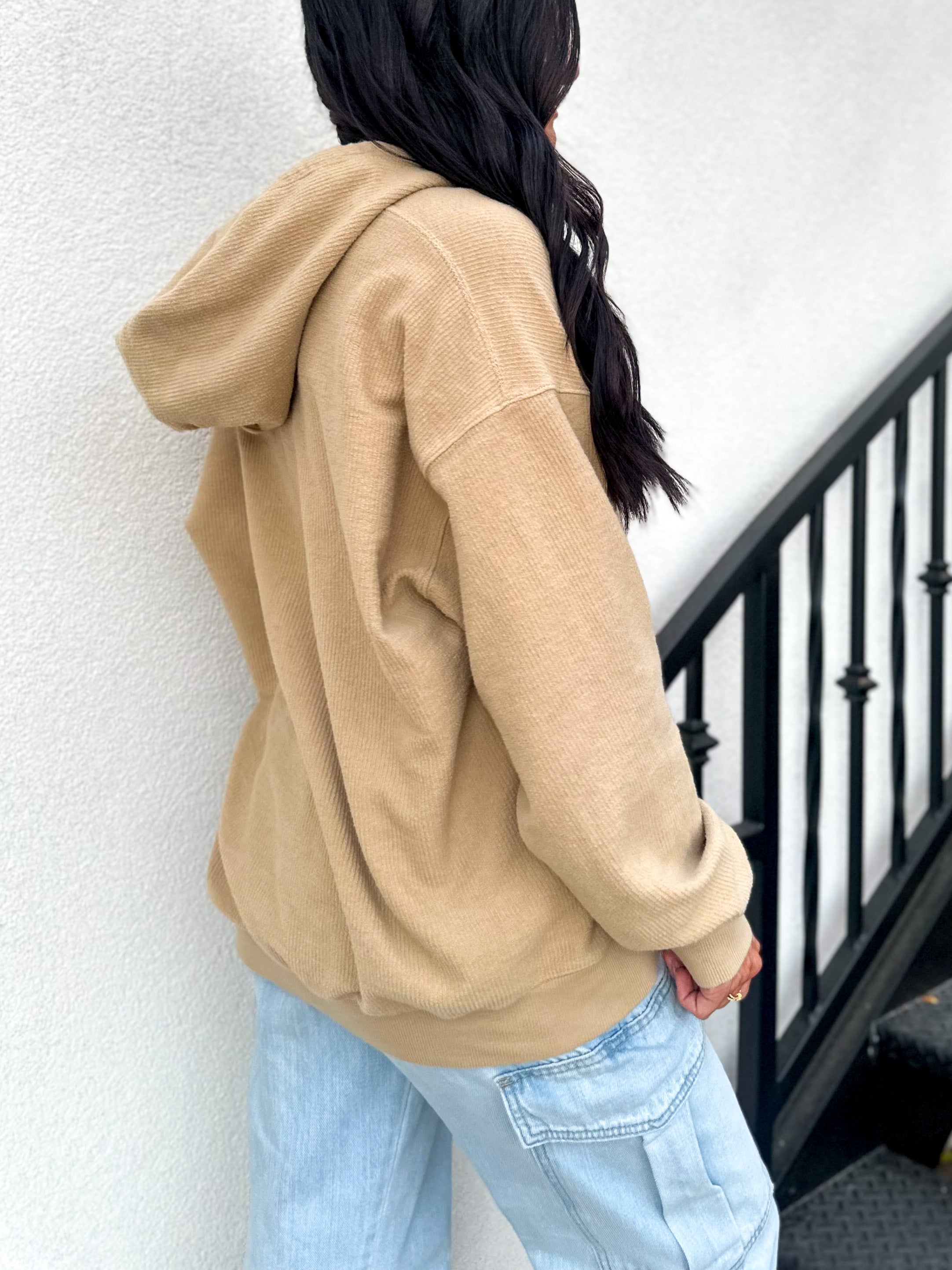 Womens ribbed soft oversized zip up hoodie