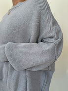 womens soft and cozy oversized grey knit crew neck sweater