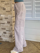 Womens cotton taupe/beige comfy drawstring cargo sweatpants