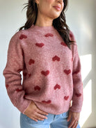 Valentines red cozy soft oversized fuzzy heart crewneck sweater