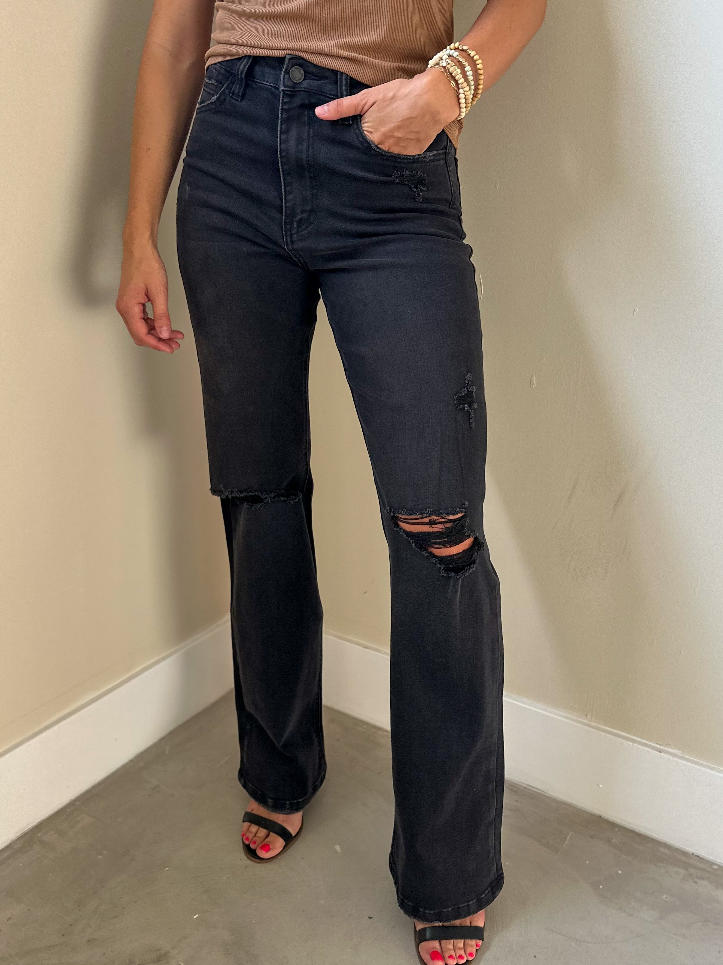 Womens vervet washed black soft and stretchy wide leg flare jeans